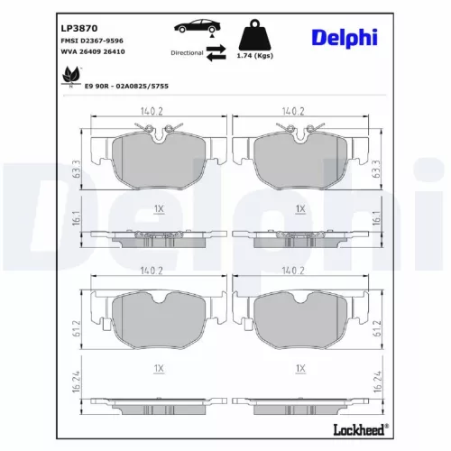 Remblokkenset, schijfrem DELPHI LP3870)