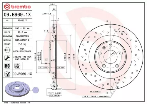 Remschijf BREMBO 09.B969.1X)