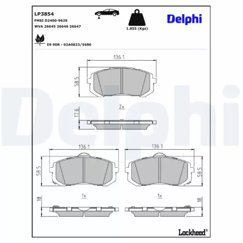 Remblokkenset, schijfrem DELPHI LP3854)