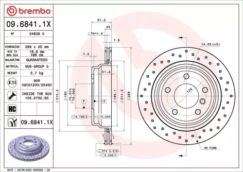 Remschijf BREMBO 09.6841.1X)