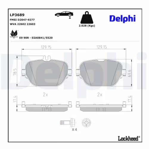 Remblokkenset, schijfrem DELPHI LP3689)