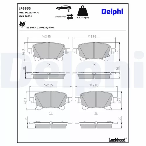 Remblokkenset, schijfrem DELPHI LP3853)