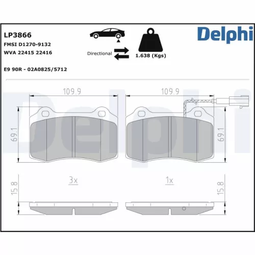 Remblokkenset, schijfrem DELPHI LP3866)
