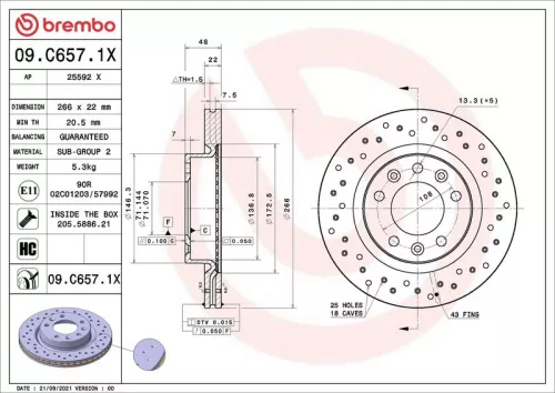 Remschijf BREMBO 09.C657.1X)