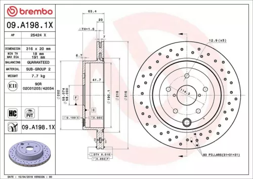 Remschijf BREMBO 09.A198.1X)