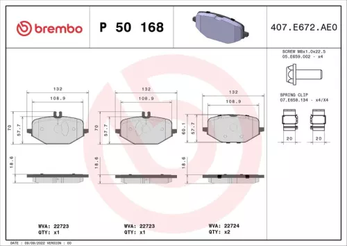 Remblokkenset, schijfrem BREMBO P 50 168)
