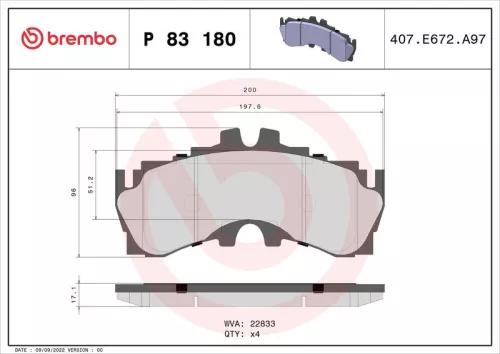 Remblokkenset, schijfrem BREMBO P 83 180)