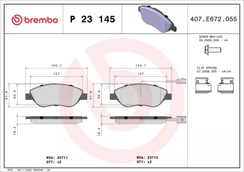 Remblokkenset, schijfrem BREMBO P 23 145)