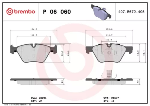 Remblokkenset, schijfrem BREMBO P 06 060)