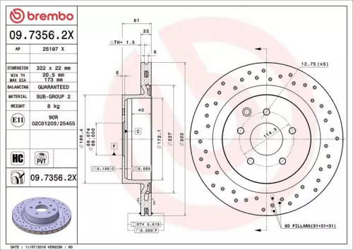 Remschijf BREMBO 09.7356.2X)