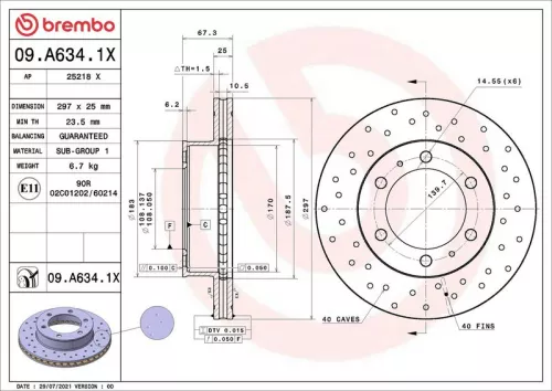 Remschijf BREMBO 09.A634.1X)