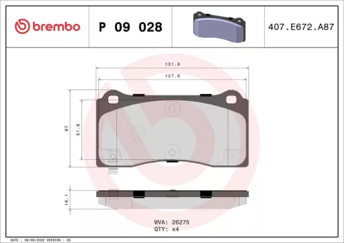 Remblokkenset, schijfrem BREMBO P 09 028)
