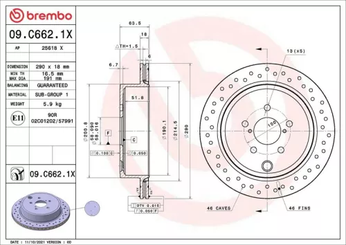 Remschijf BREMBO 09.C662.1X)