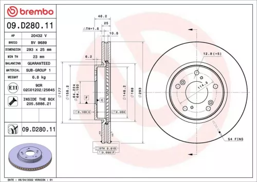 Remschijf BREMBO 09.D280.11)