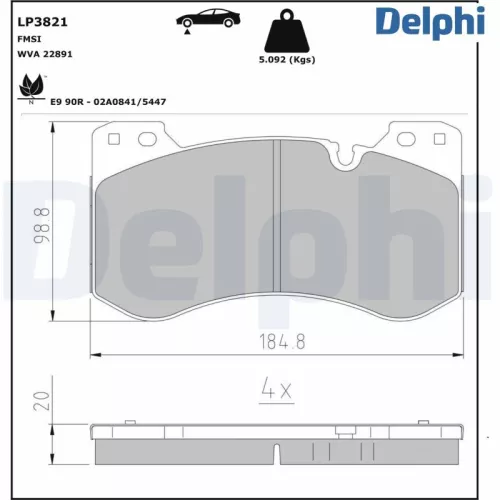Remblokkenset, schijfrem DELPHI LP3821)