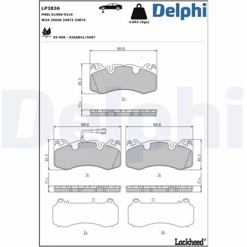 Remblokkenset, schijfrem DELPHI LP3836)