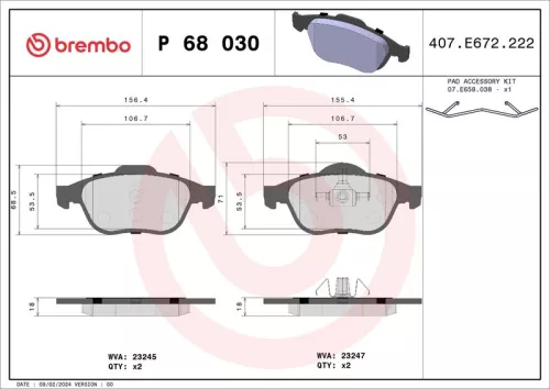 Remblokkenset, schijfrem BREMBO P 68 030)