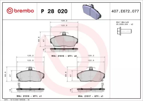 Brake Pad Set, disc brake BREMBO P 28 020)