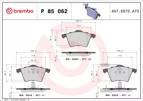Brake Pad Set, disc brake BREMBO P 85 062)