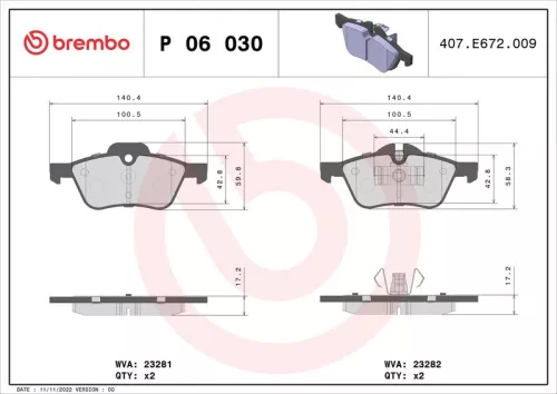 Remblokkenset, schijfrem BREMBO P 06 030)