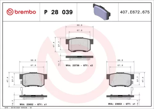 Brake Pad Set, disc brake BREMBO P 28 039)