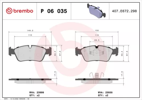Remblokkenset, schijfrem BREMBO P 06 035)