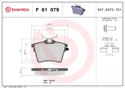 Remblokkenset, schijfrem BREMBO P 61 079)