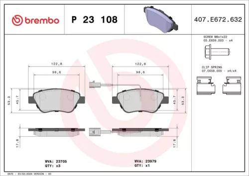 Brake Pad Set, disc brake BREMBO P 23 108)