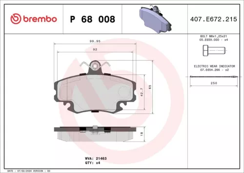 Brake Pad Set, disc brake BREMBO P 68 008)