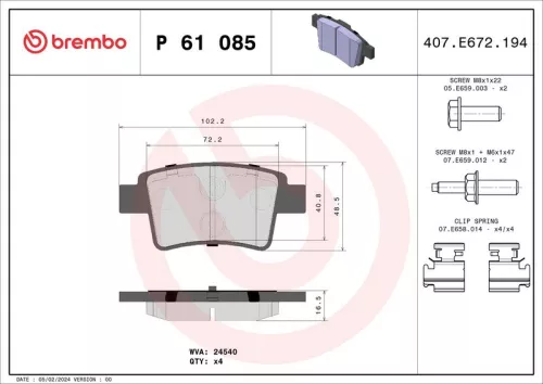 Remblokkenset, schijfrem BREMBO P 61 085)