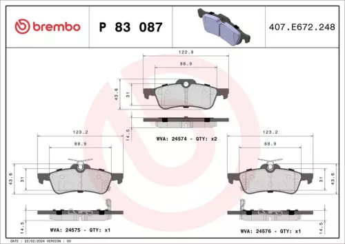 Remblokkenset, schijfrem BREMBO P 83 087)