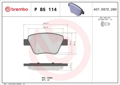 Brake Pad Set, disc brake BREMBO P 85 114)