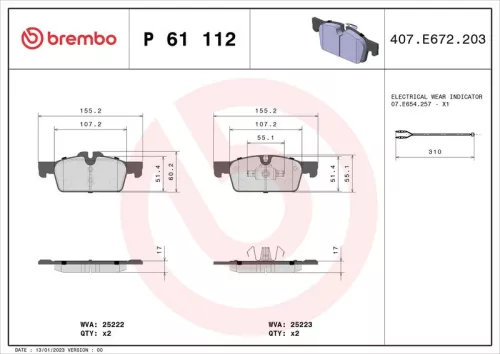 Remblokkenset, schijfrem BREMBO P 61 112)