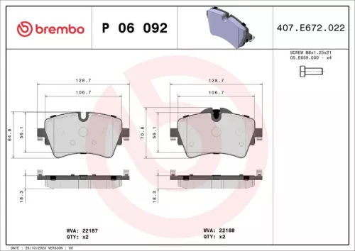 Remblokkenset, schijfrem BREMBO P 06 092)