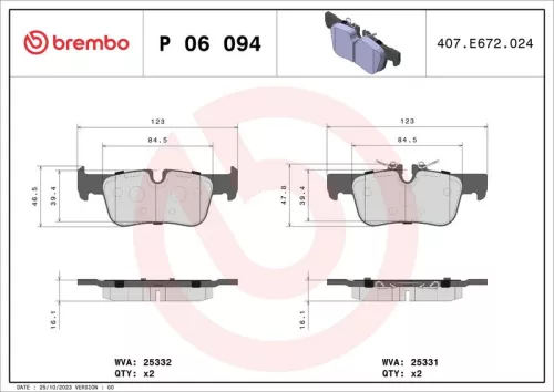 Remblokkenset, schijfrem BREMBO P 06 094)