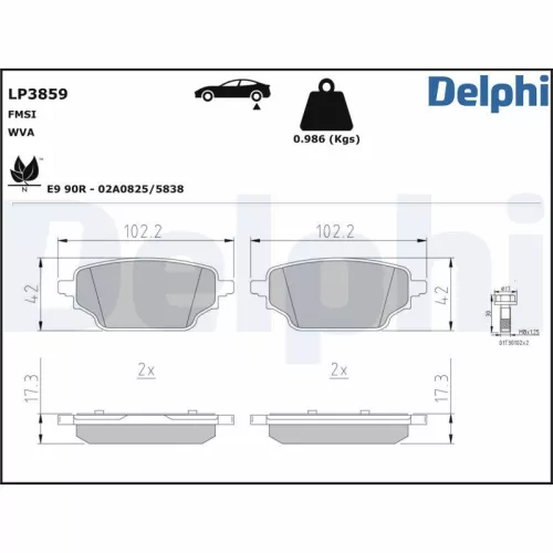 Remblokkenset, schijfrem DELPHI LP3859)