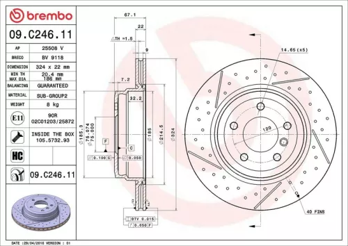 Remschijf BREMBO 09.C246.11)