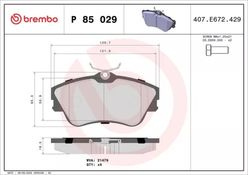 Remblokkenset, schijfrem BREMBO P 85 029)