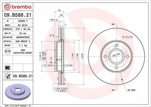 Remschijf BREMBO 09.B588.21)