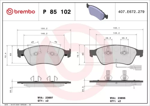 Remblokkenset, schijfrem BREMBO P 85 102)