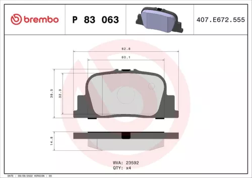 Brake Pad Set, disc brake BREMBO P 83 063)