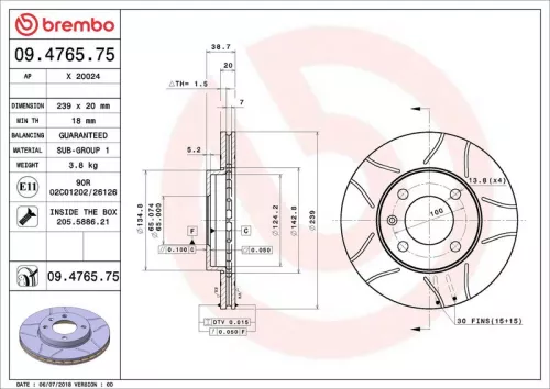 Brake Disc BREMBO 09.4765.75)