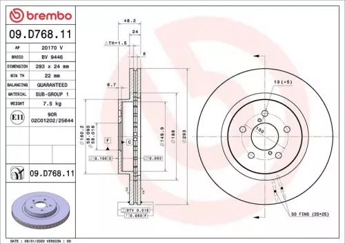 Remschijf BREMBO 09.D768.11)