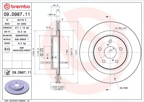 Remschijf BREMBO 09.D987.11)