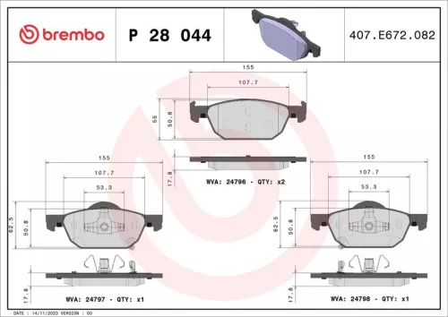 Remblokkenset, schijfrem BREMBO P 28 044)