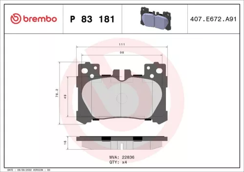 Remblokkenset, schijfrem BREMBO P 83 181)