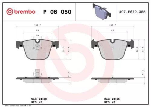 Remblokkenset, schijfrem BREMBO P 06 050)