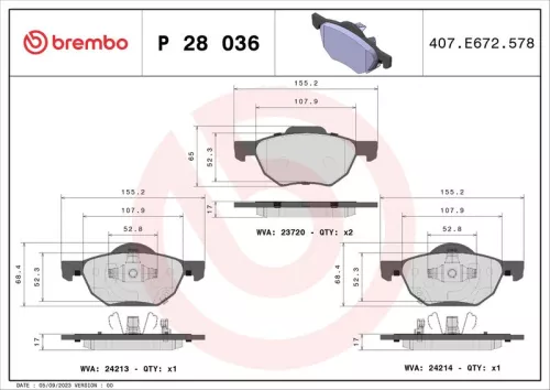 Remblokkenset, schijfrem BREMBO P 28 036)