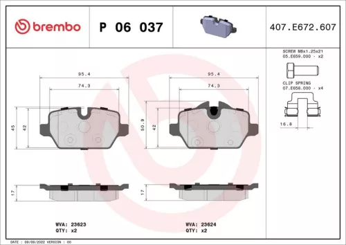 Remblokkenset, schijfrem BREMBO P 06 037)