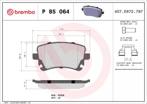 Brake Pad Set, disc brake BREMBO P 85 064)